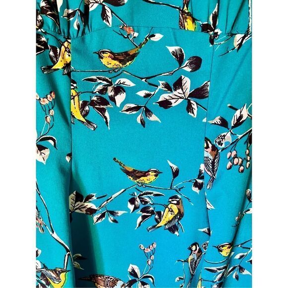 Hell Bunny Womens Blue Green Birdy Round Neck Short Sleeve A Line Dress X-Small - Picture 11 of 14